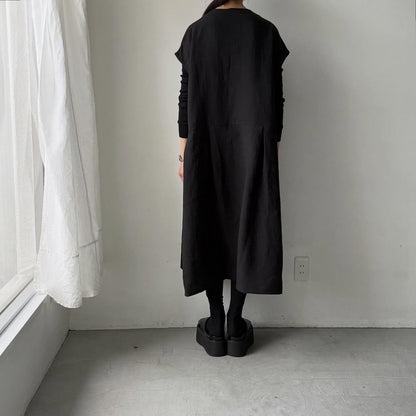 Linenya  リネンフレンチスリーブワンピース　ブラック