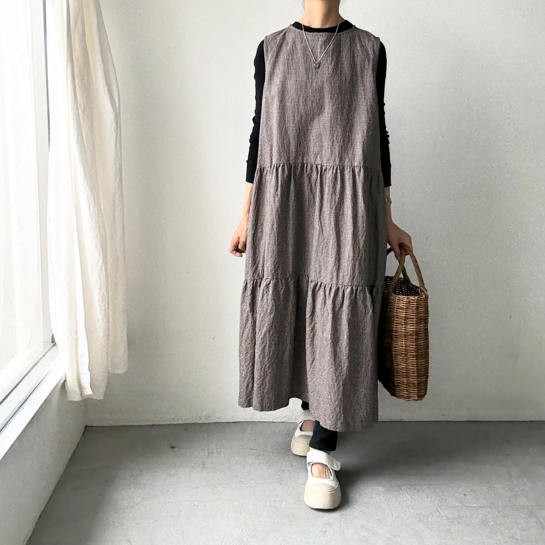 Linenya  ティアードワンピース　チェック