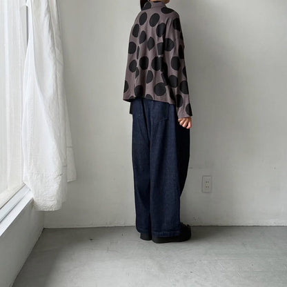 atelier naruse  コットンカットソー水玉ブラウス　ブラウン×ブラック