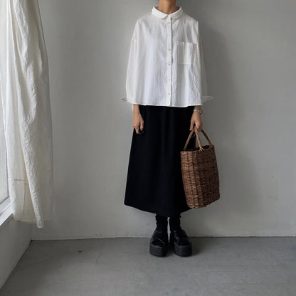 Linenya  コットン丸襟長袖ブラウス　ホワイト