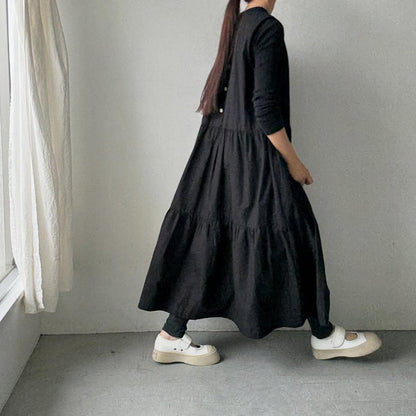 🟡週明け入荷分予約受付中🟡Linenya  ティアードワンピース　ブラック