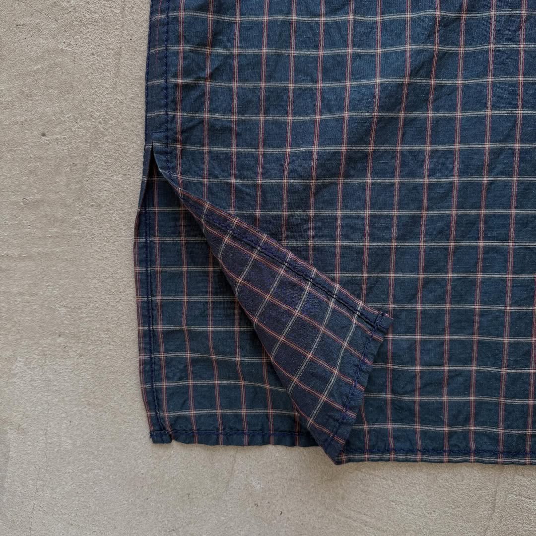 homspun コットンリネンチェックワンピース　ネイビーチェック
