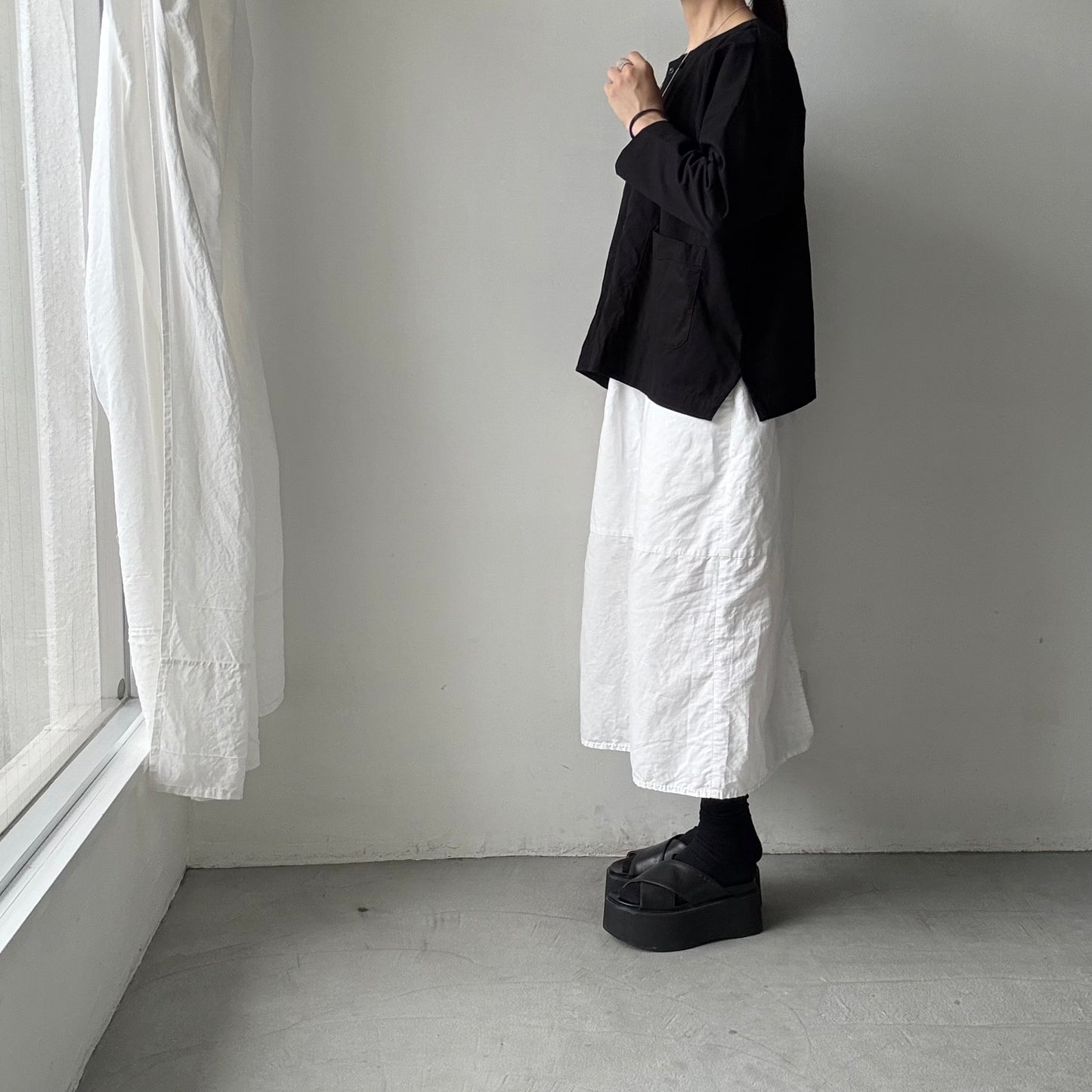 jujudhau デッドストックコットンダブルボタンシャツ　ブラック
