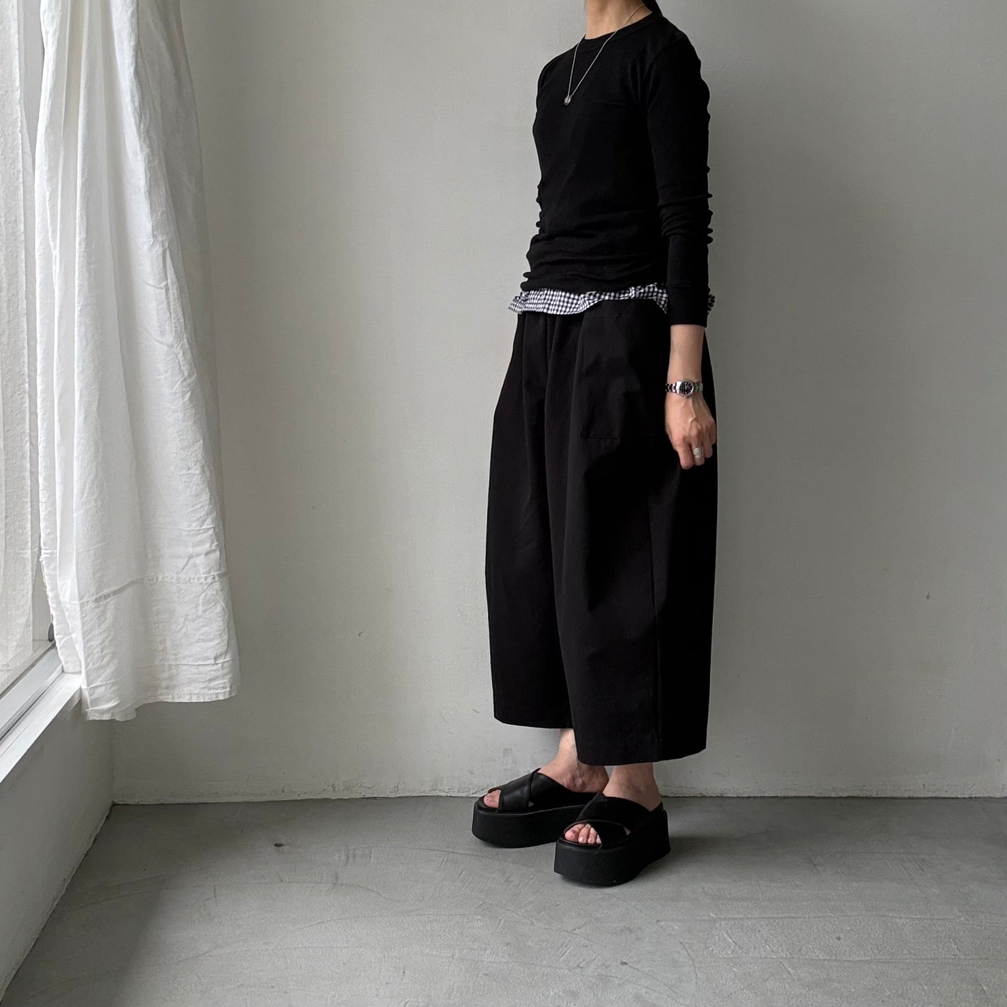 atelier d'antan Perriereコットンワイドパンツ　ブラックsize1