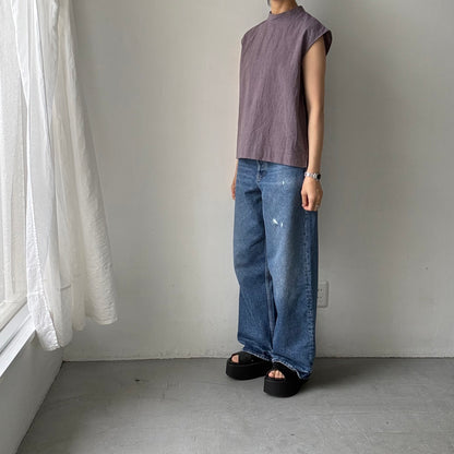 atelier d'antan Pigott コットンリネンノースリーブシャツ