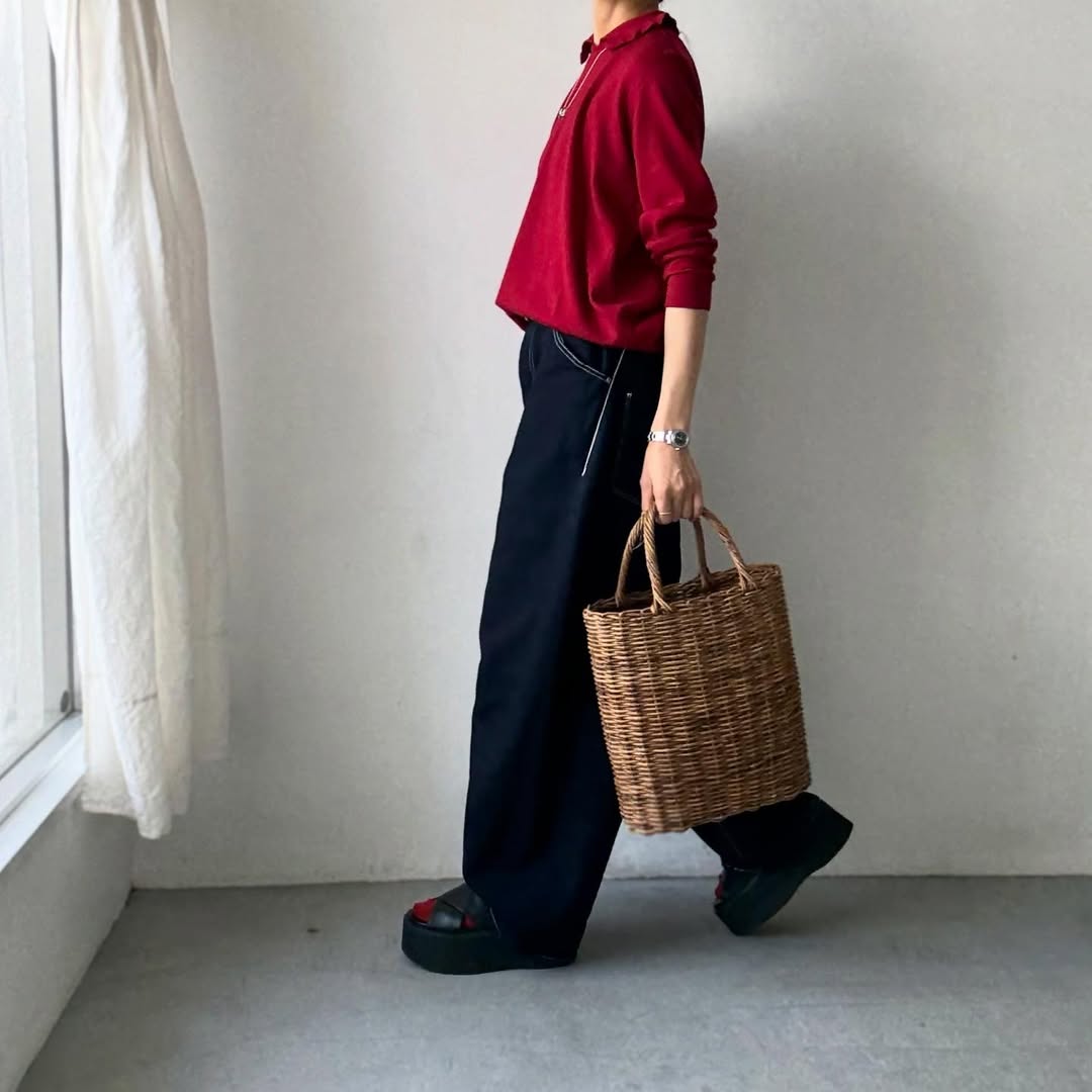 cion  ウールフリルカラーポロニット　レッド