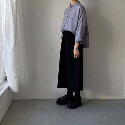 🟡週末入荷分予約受付中🟡Linenya  ギンガム丸襟長袖ブラウス　ホワイト×ブラック