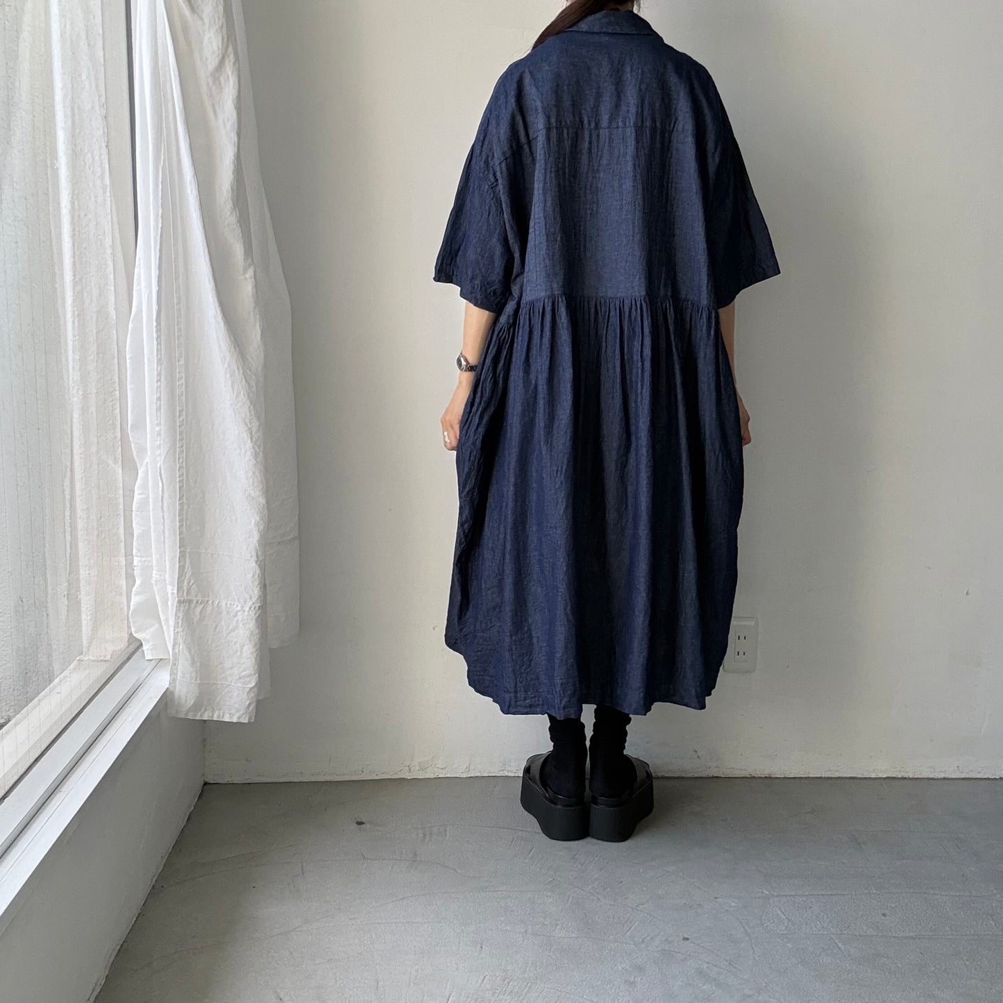 jujudhau  デニムハーフスリーブドレス