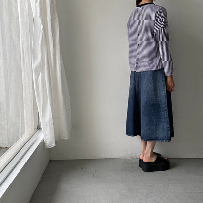 R&D.M.Co  ガーゼボーダードロップショルダーバックボタンシャツアップルパッチ　thin