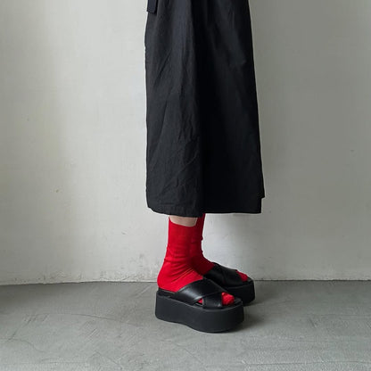 atelier naruse  リネン天竺ミドルソックス　レッド