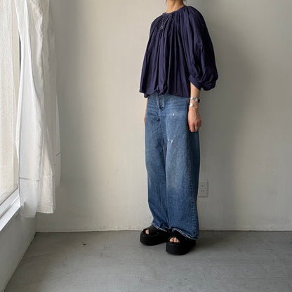 R&D.M.Co ガーメントダイカディギャザースモック　ダークブルー