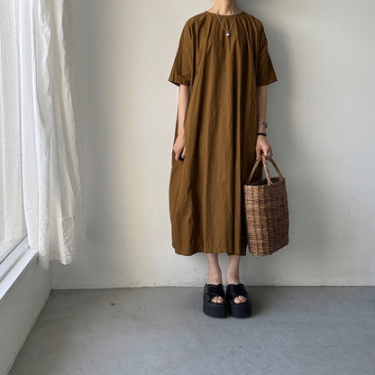 R&D.M.Co  シュリンクコットンガーメントダイバギードレス　ブラウン
