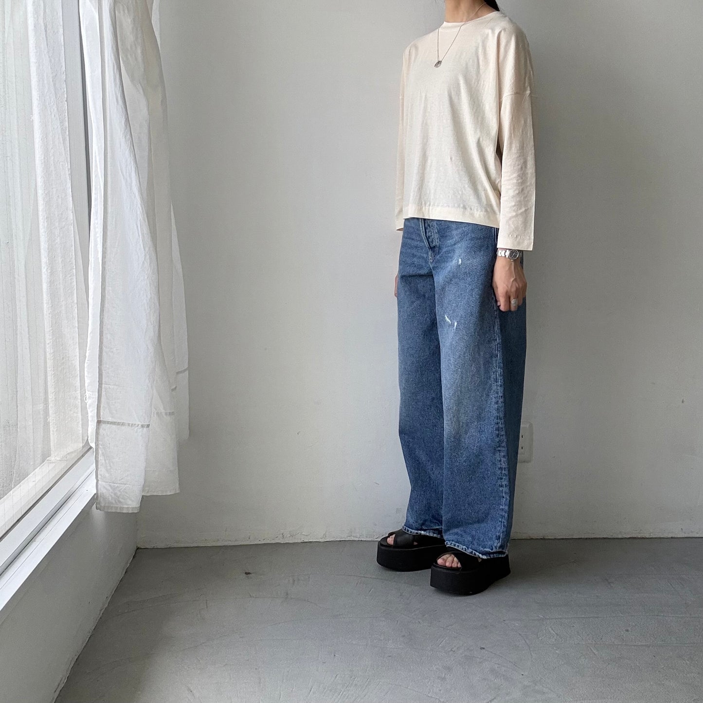 R&D.M.Co  ドロップキャンディボタンロングスリーブTシャツ　ナチュラル