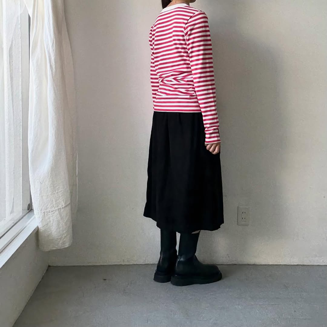 R&D.M.Co 裏起毛ボーダークルーネック長袖Tシャツ　ホワイト×ピンク