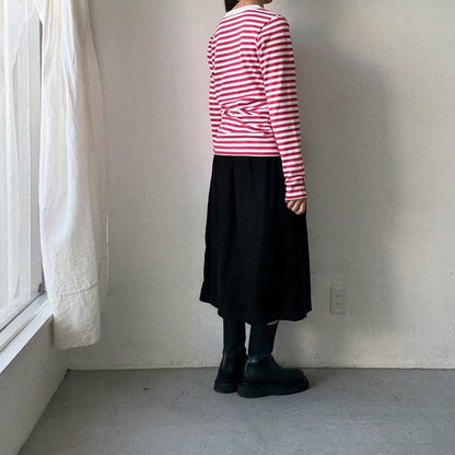 R&D.M.Co 裏起毛ボーダークルーネック長袖Tシャツ　ホワイト×ピンク