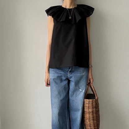 R&D.M.Co シルクコットンピエロカラーノースリーブブラウス