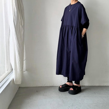 homspun コンパクトウェザービッグギャザーワンピース　ネイビー
