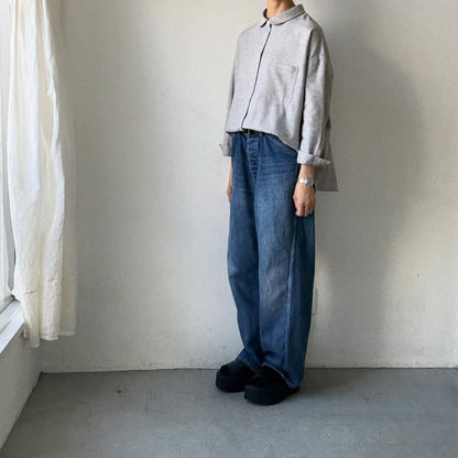 Linenya  コットンヤク丸襟長袖ブラウス　グレー