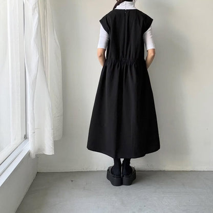 Linenya  フロントタックワンピース
ブラック