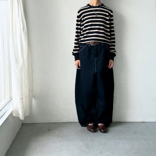 atelier naruse ウールコットンボーダーニット　ネイビー×ブラック