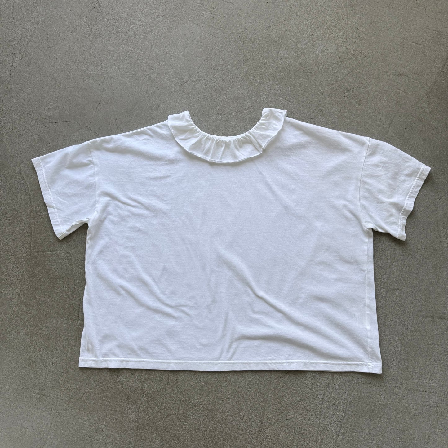 homspun 天竺フリルカラー半袖プルオーバー　ホワイト