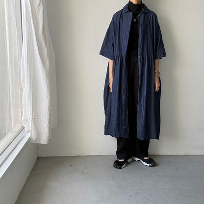 jujudhau  デニムハーフスリーブドレス