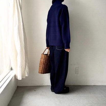 homspun メリノウールワッフル編みプルオーバー　ブルーネイビー