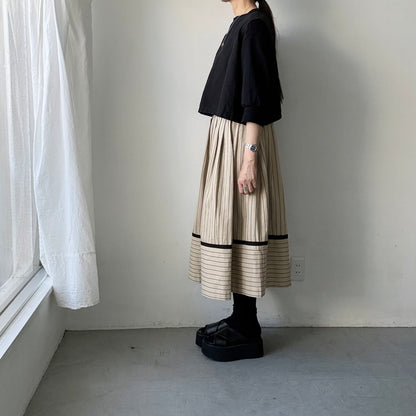 MAGALI コットンシルクストライプラップ風スカート　