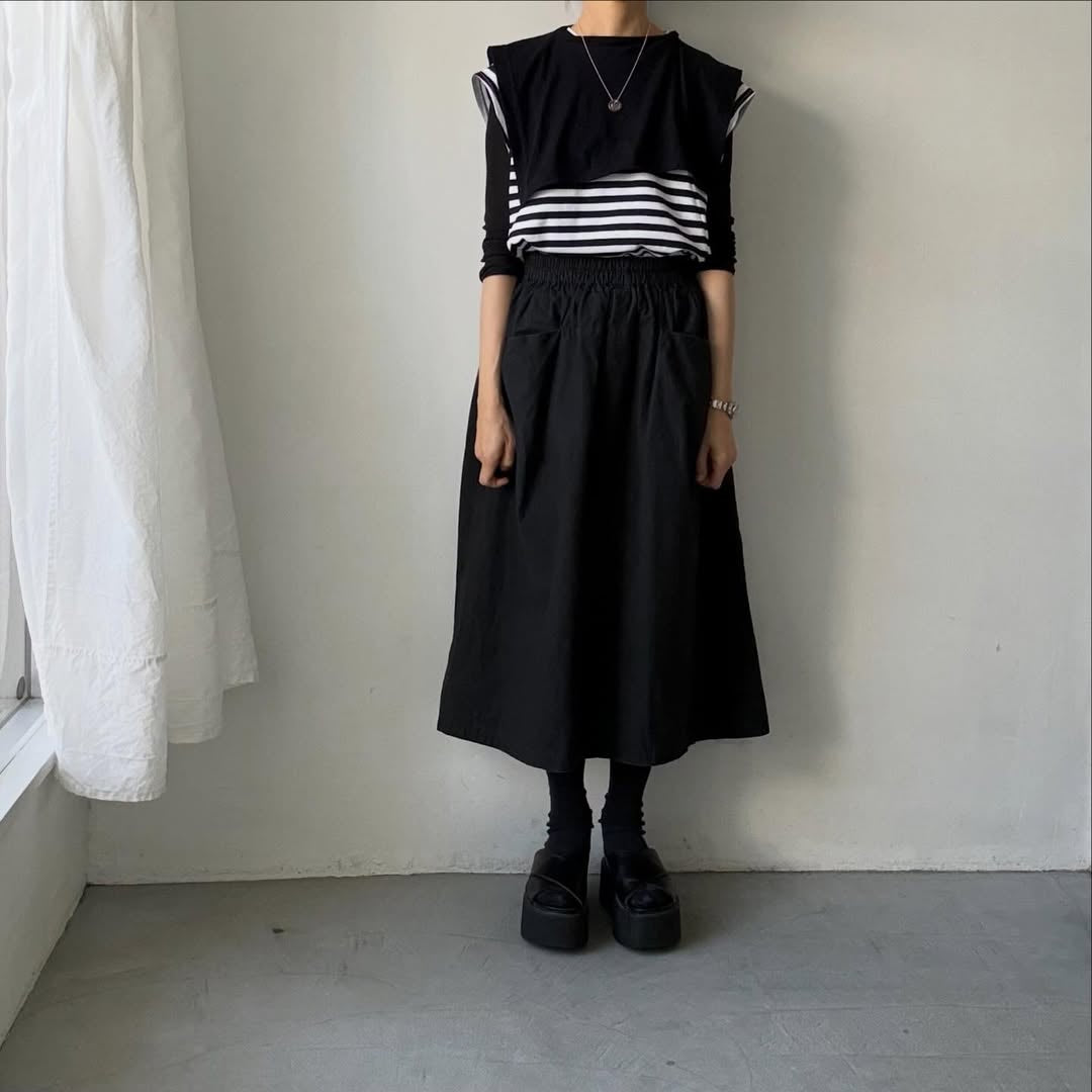 homspun  天竺ボーダーノースリーブプルオーバー　ホワイト×ブラック