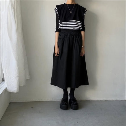 homspun  天竺ボーダーノースリーブプルオーバー　ホワイト×ブラック