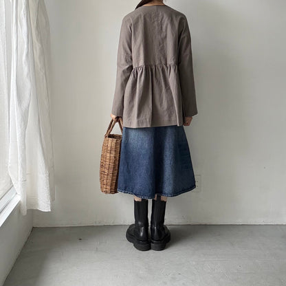 MAGALI  コットンリネンオーバーダイダブルボタンジャケット　グレー