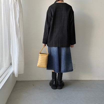 MAGALI  ウールリネンヘリンボンミディアムジャケット　ブラック