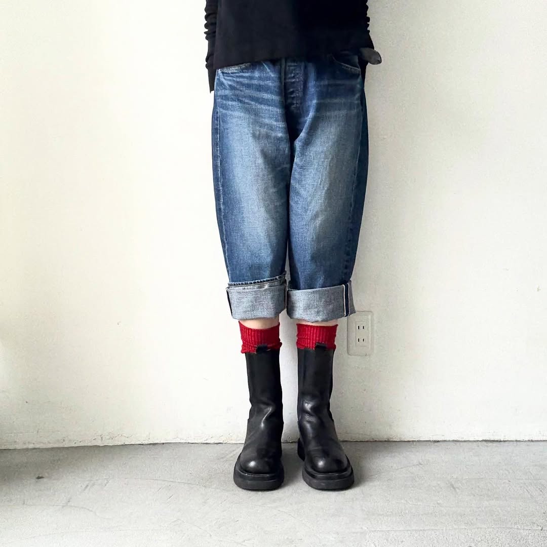 homspun コットンウールかのこ編みハイソックス　レッド