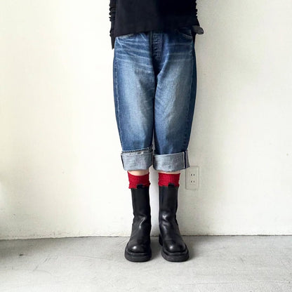 homspun コットンウールかのこ編みハイソックス　レッド