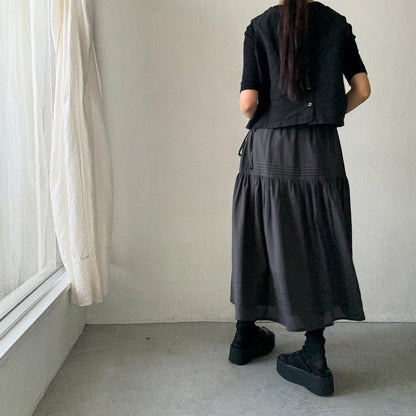 MAGALI コットンシルクピンタックスカート　チャコール