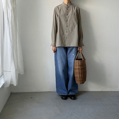 atelier naruse  オーガニックコットングレンチェックバンドカラーシャツ