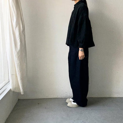 Linenya  長袖スタンドカラーブラウス　ブラック