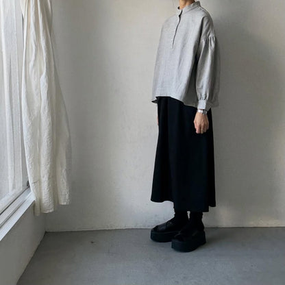Linenya  コットンリネンウール長袖スタンドカラーブラウス