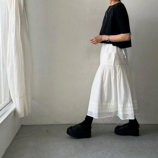 MAGALI コットンシルクピンタックスカート　ホワイト