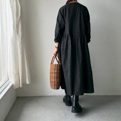 MAGALI 墨染めコットンリネンフリルワンピース