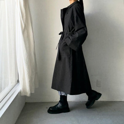 MAGALI コットンリネンアンティークキャンバストレンチコート　ブラック