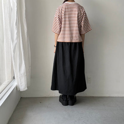 atelier naruse  コットンボーダー半袖カットソー　ブラウン