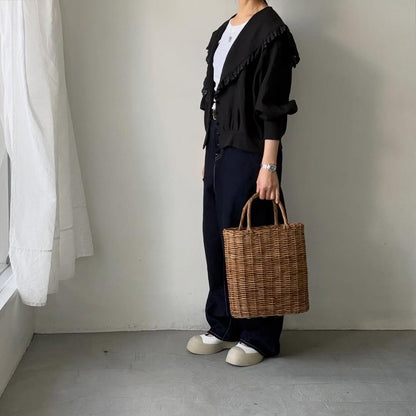 MAGALI コルトレイクリネンレース襟カーディガン　ブラック