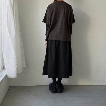 homspun  天竺ボーダー半袖プルオーバー　グリーン×ブラウン