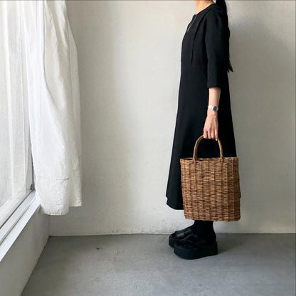 MAGALI ハイカウントコットンリネングレースドレス　ブラック