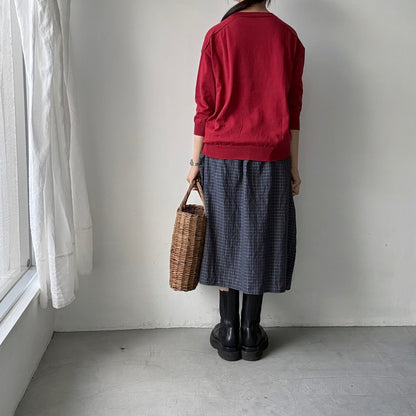 as it is.クルーネック7分袖コットンニット　レッド