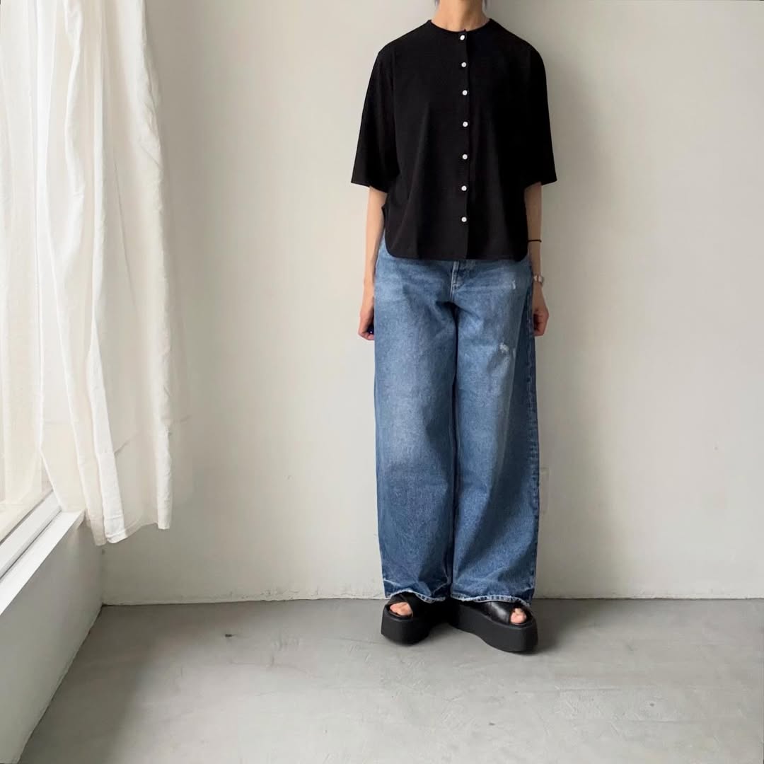 homspun  天竺5分袖カーディガン
ブラック