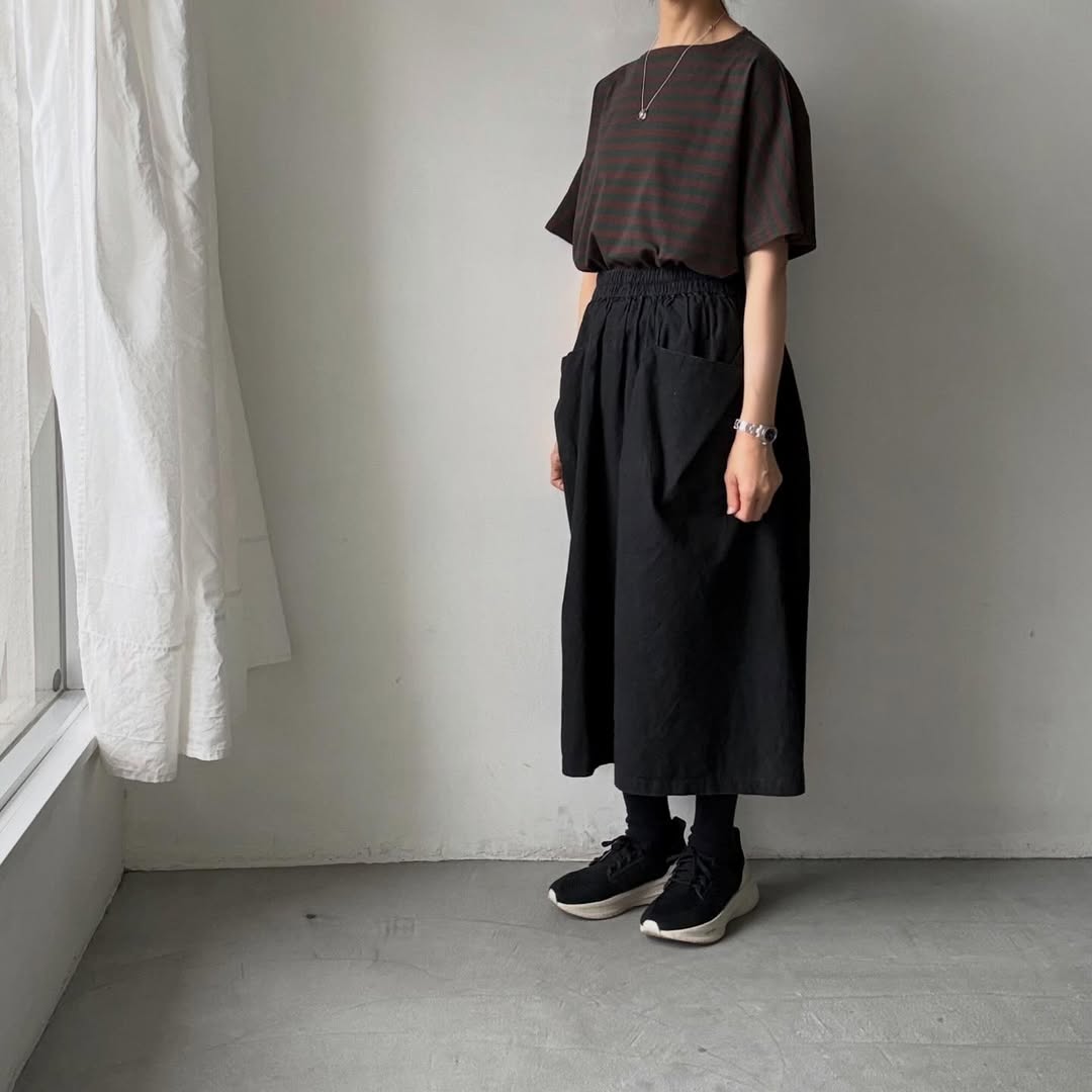 homspun  天竺ボーダー半袖プルオーバー　グリーン×ブラウン