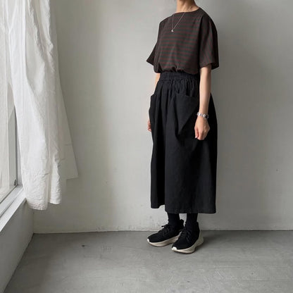 homspun  天竺ボーダー半袖プルオーバー　グリーン×ブラウン