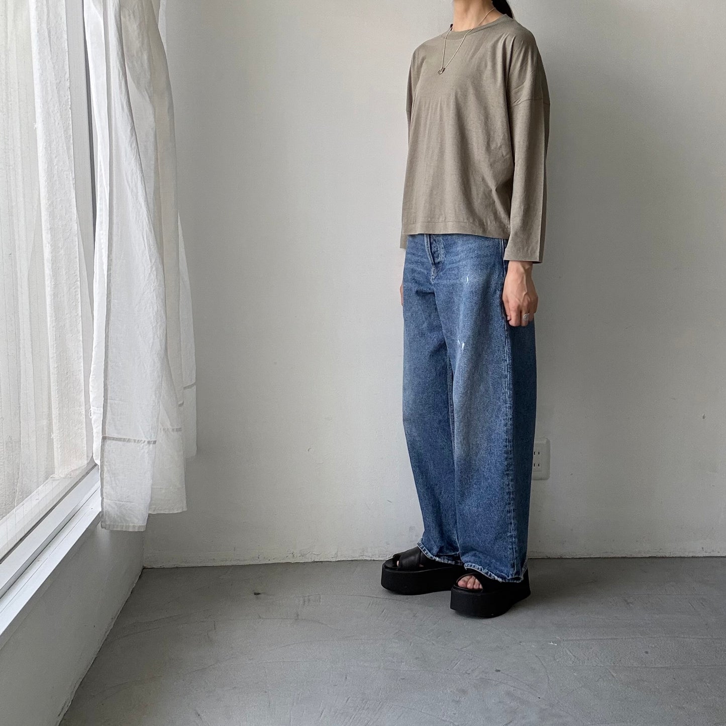 R&D.M.Co  ドロップキャンディボタンロングスリーブTシャツ　カーキ